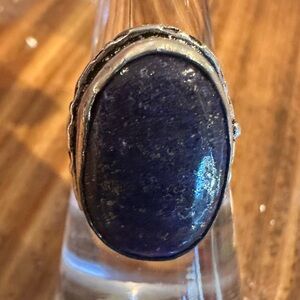 2103 Sleek Silver and Deep Blue Stone Women's Ring